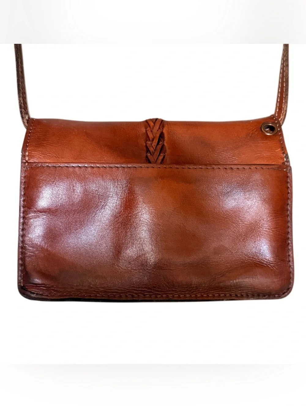 Patricia Nash Brown Leather Crossbody Bag with Gold Clasp and Braided Detail